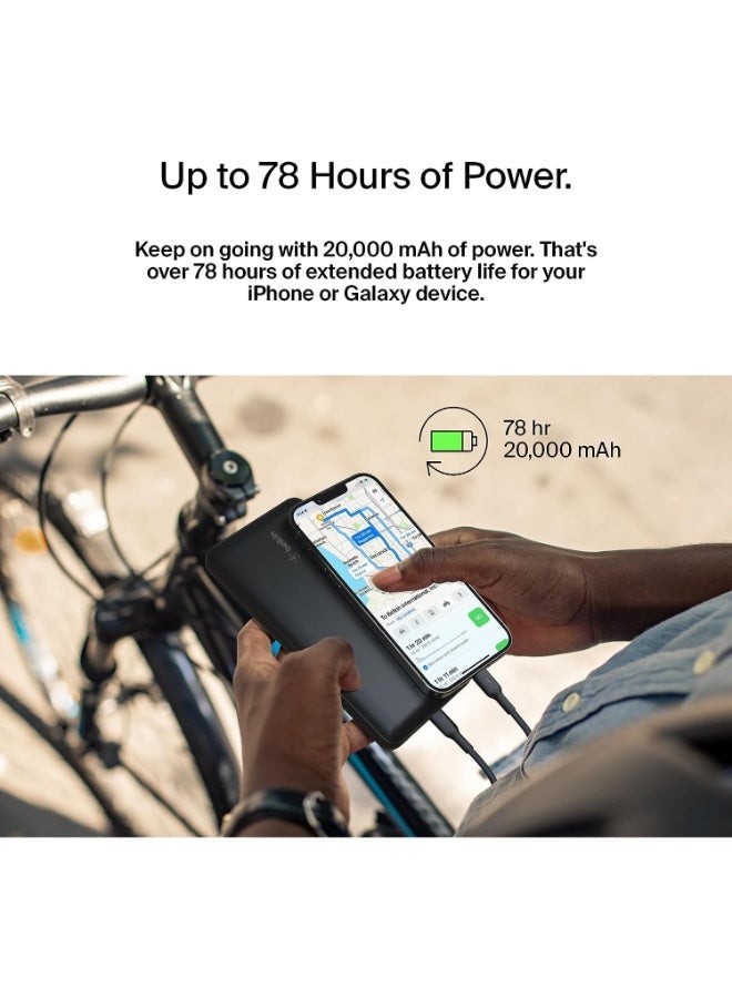belkin - BoostCharge 20000mAh Power Bank - Fast Charge 3 Ports USB-C 1x, USB-A 2x For Apple iPhone 15/14 Or Older, Google, Samsung, Huawei, iPad Pro/Air/Mini, Airpods, Macbook Black - Image 1