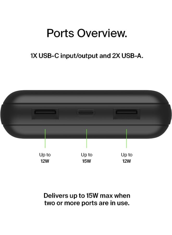 شاحن باور بنك محمول بمنفذ USB C  بسرعة 20 ألف مللي أمبير في الساعة، منفذ إدخال وإخراج USB Type C ومنفذي USB A مع كابل USB C إلى A مضمن لأجهزة الآيفون و جالاكسي وغيرها المزيد أسود - pnsku/N53329650A/45/_/1705055599/2ffcfa84-ac02-4718-9f23-76c3f7759dfc