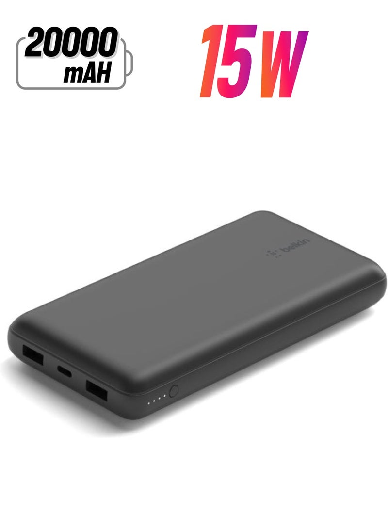 belkin - BoostCharge 20000mAh Power Bank - Fast Charge 3 Ports USB-C 1x, USB-A 2x For Apple iPhone 15/14 Or Older, Google, Samsung, Huawei, iPad Pro/Air/Mini, Airpods, Macbook Black - Image 1