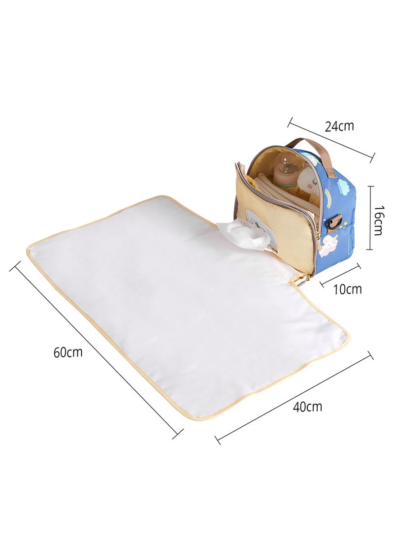 Diaper Changing Clutch With Mat - Unicorn Blue