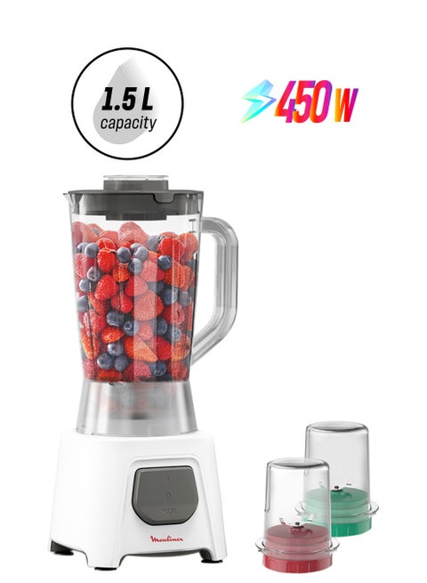 Blender | Blendeo+  Blender Smoothie Maker | Mixer | 2 Attachements | Ice Crush Technology | Duraforce Label | Durable Blending Performance | 1 Speed | Pulse Function | 2 Years Warranty 1.5 L 450 W LM2B3127 White / Gray