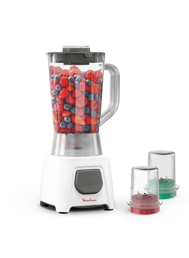 Moulinex Blender | Blendeo+  Blender Smoothie Maker | Mixer | 2 Attachements | Ice Crush Technology | Duraforce Label | Durable Blending Performance | 1 Speed | Pulse Function | 2 Years Warranty 1.5 L 450 W LM2B3127 White / Gray - Image 1