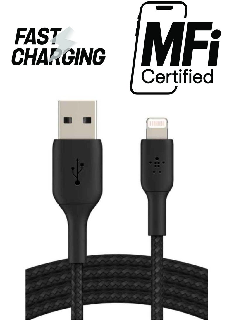 belkin - Braided iPhone Charging Cable, USB A To Lightning Cable (Boost Charge To USB For iPhone, iPad, Airpods) MFI-Certified Apple Cable, (1 M, ) Black - Image 1