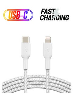 belkin Braided USB-C to Lightning Cable (iPhone Fast Charging Cable for iPhone 14, 13, 12 or earlier) Boost Charge MFi-Certified iPhone USB-C Cable 2m White  - Image 1