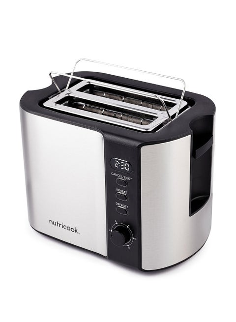 Digital 2-Slice Toaster With LED Display, 2 Long & Extra Wide Slots, 6 Toasting Levels, Defrost/Reheat/Cancel, Removable Crumb Tray, 2 Years Warranty 800 W NC-T102S Silver