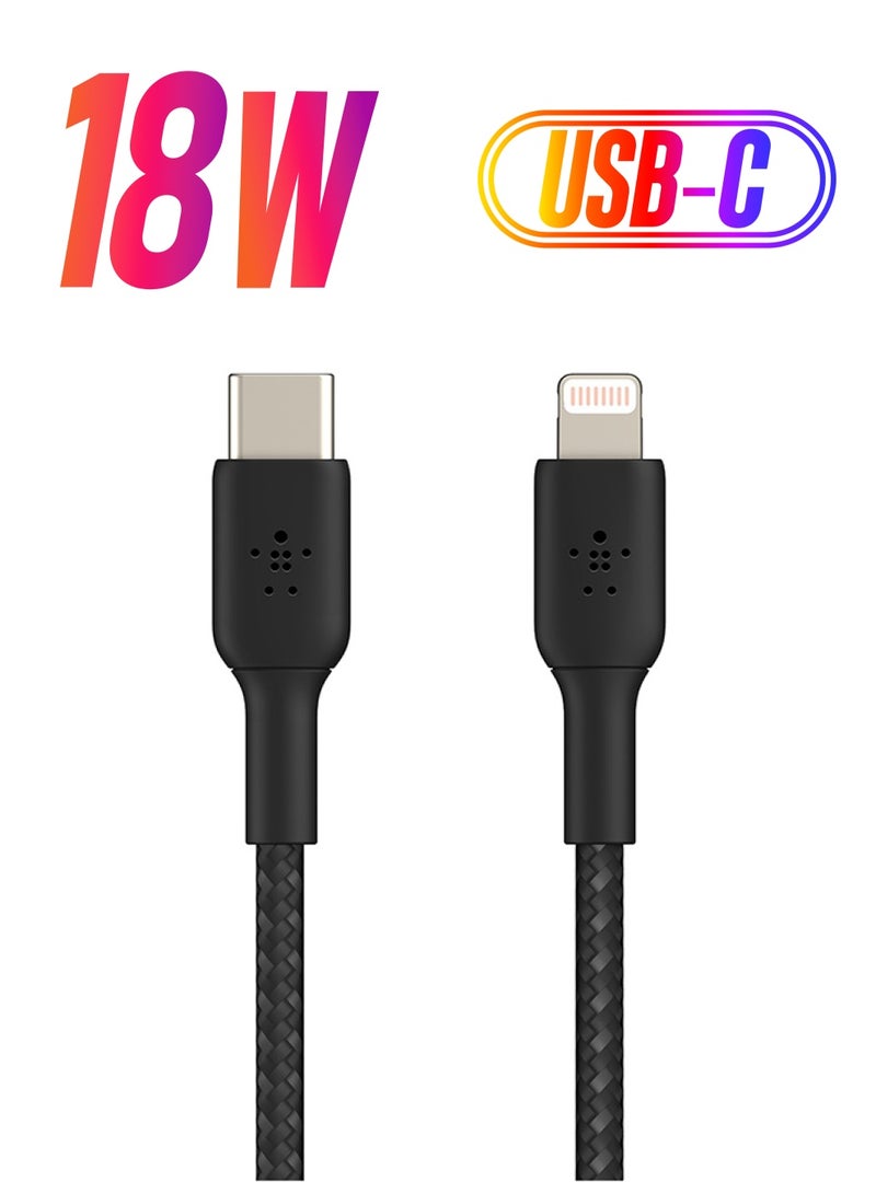 belkin - Braided USB-C to Lightning Cable (iPhone Fast Charging Cable for iPhone 14, 13, 12 or earlier) Boost Charge MFi-Certified iPhone USB-C Cable 2m Black - Image 1