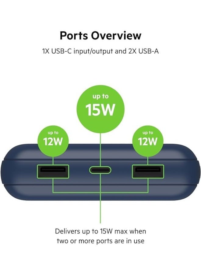 شاحن باور بنك محمول بمنفذ USB C  بسرعة 20 ألف مللي أمبير في الساعة، منفذ إدخال وإخراج USB Type C ومنفذي USB A مع كابل USB C إلى A مضمن لأجهزة الآيفون و جالاكسي وغيرها المزيد أزرق - pnsku/N53332275A/45/_/1705055582/3ef40874-c822-4927-8006-50a35b4143d1