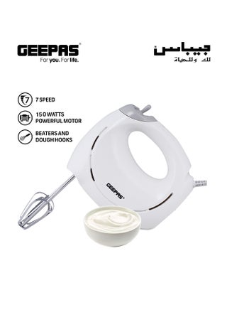 Hand Mixer- 2 beaters and 2 dough hooks- Professional Food & Cake Mixer for Baking | 7 Speed Function, Includes Chrome Extra Long Beaters and Dough Hooks, Lightweight & Powerful 150 W GHM9899 White - pnsku/N53332569A/45/_/1711974462/8de5de51-c2da-4a0a-9445-e3555974aec0