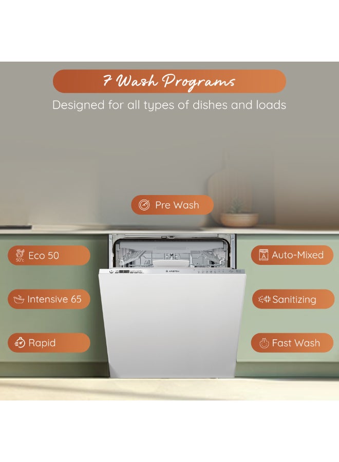 Ariston Built In 60cm Fully Integrated Dishwasher, 14 Place Setting & 7 Programs, 3 Racks, Inverter Motor With Fast Wash and 3D Zone Wash, Silent Dishwasher, Made In Poland LIC3C26WF Silver - Image 4