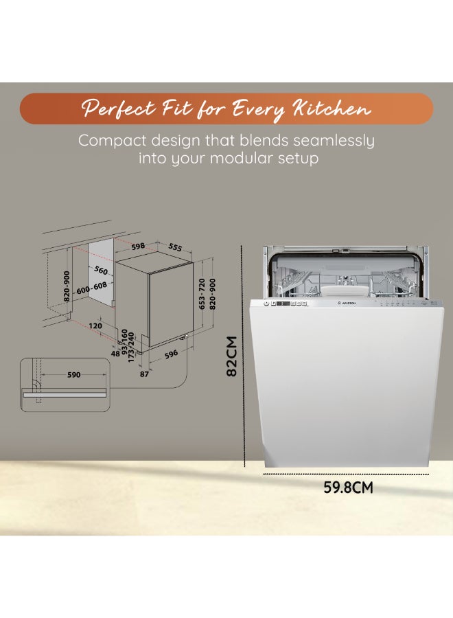 Ariston Built In 60cm Fully Integrated Dishwasher, 14 Place Setting & 7 Programs, 3 Racks, Inverter Motor With Fast Wash and 3D Zone Wash, Silent Dishwasher, Made In Poland LIC3C26WF Silver - Image 3