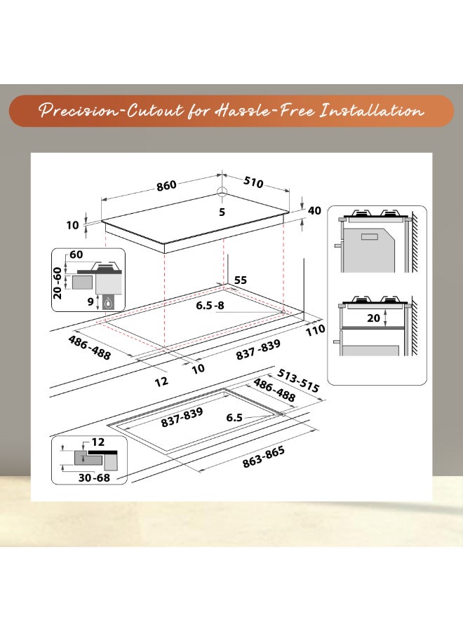 Ariston 90cm 5 Burner Gas Hob Enamelled Grids AGS92SBK Black - Image 3