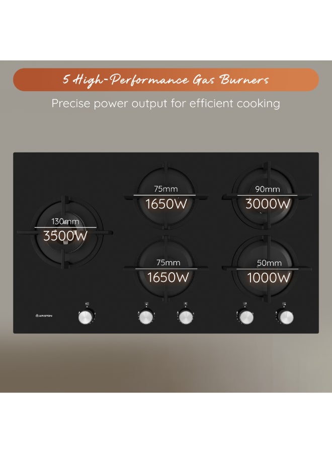 Ariston 90cm 5 Burner Gas Hob Enamelled Grids AGS92SBK Black - Image 4