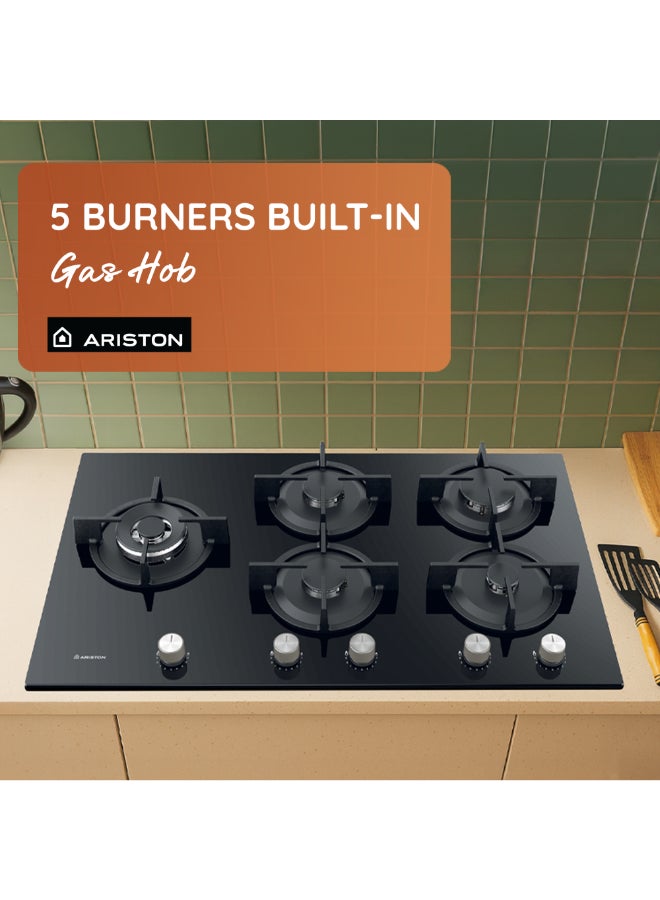 Ariston 90cm 5 Burner Gas Hob Enamelled Grids AGS92SBK Black - Image 2