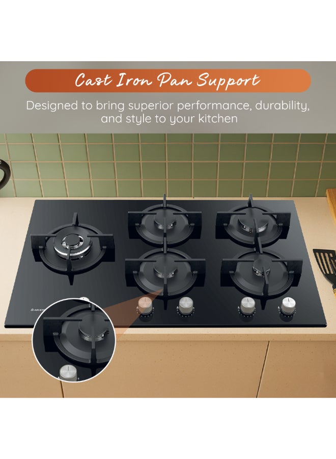 Ariston 90cm 5 Burner Gas Hob Enamelled Grids AGS92SBK Black - Image 5