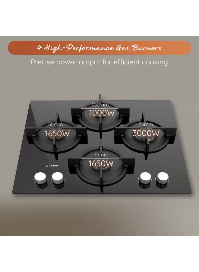 Ariston 60cm Built-In 4 Burner Gas Hob AGS61SBK Black - Image 4