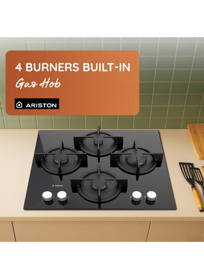 Ariston 60cm Built-In 4 Burner Gas Hob AGS61SBK Black - Image 2