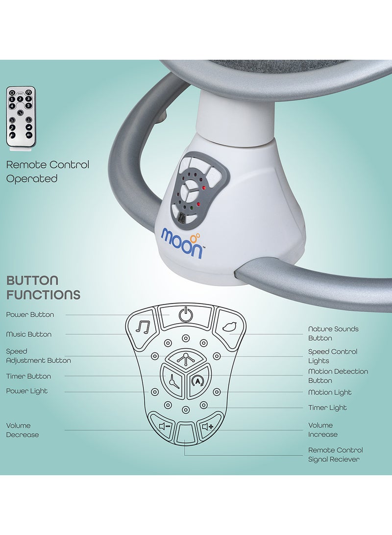 Moon - 5 Point Harness Baby Swing Circle, 0-6M, Holds Upto 9Kg With Remote Control - Grey - Image 1