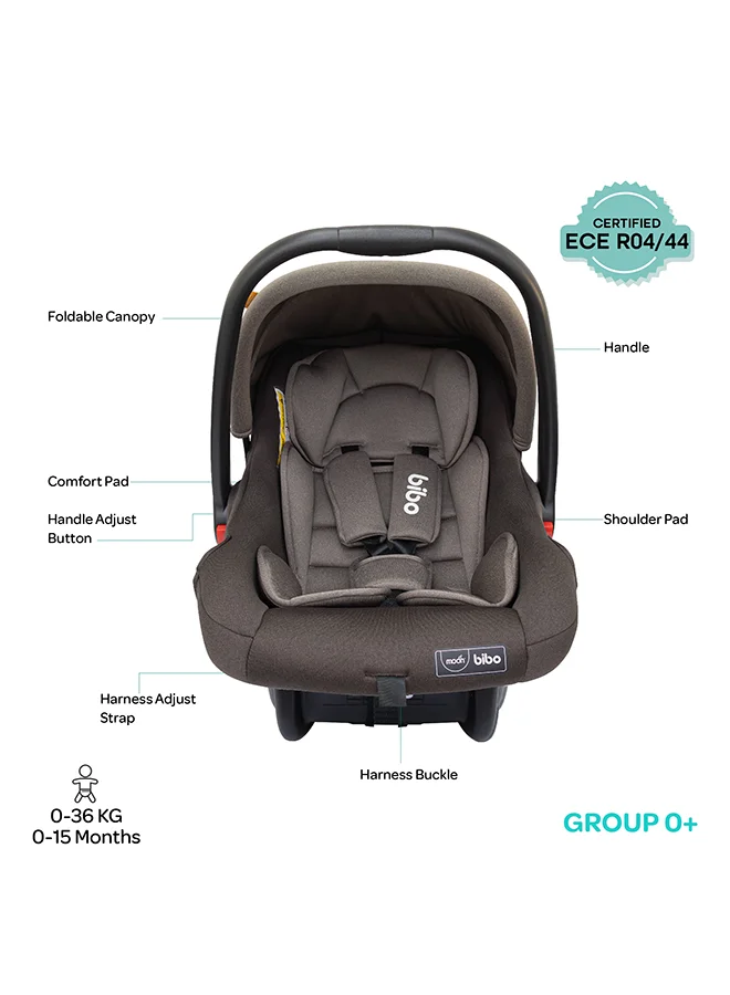 Moon Bibo Baby Carrier And Car Seat – Full Body Support Cushion, Group 0+ (0M+), Lightweight, Soft Infant Seat for Newborns, Travel Friendly – Brown