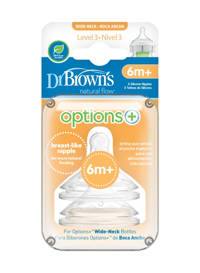 Dr. Brown’s - Level 3 Silicone W-N Options+ Anti-Colic Nipple, 2-Pack - Image 1