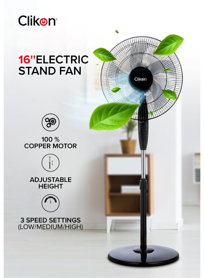 كليكون مروحة عمودية كهربائية مقاس 16 بوصة بـ 3 سرعات و1250 دورة في الدقيقة 45 W CK2035 أسود - Image 1