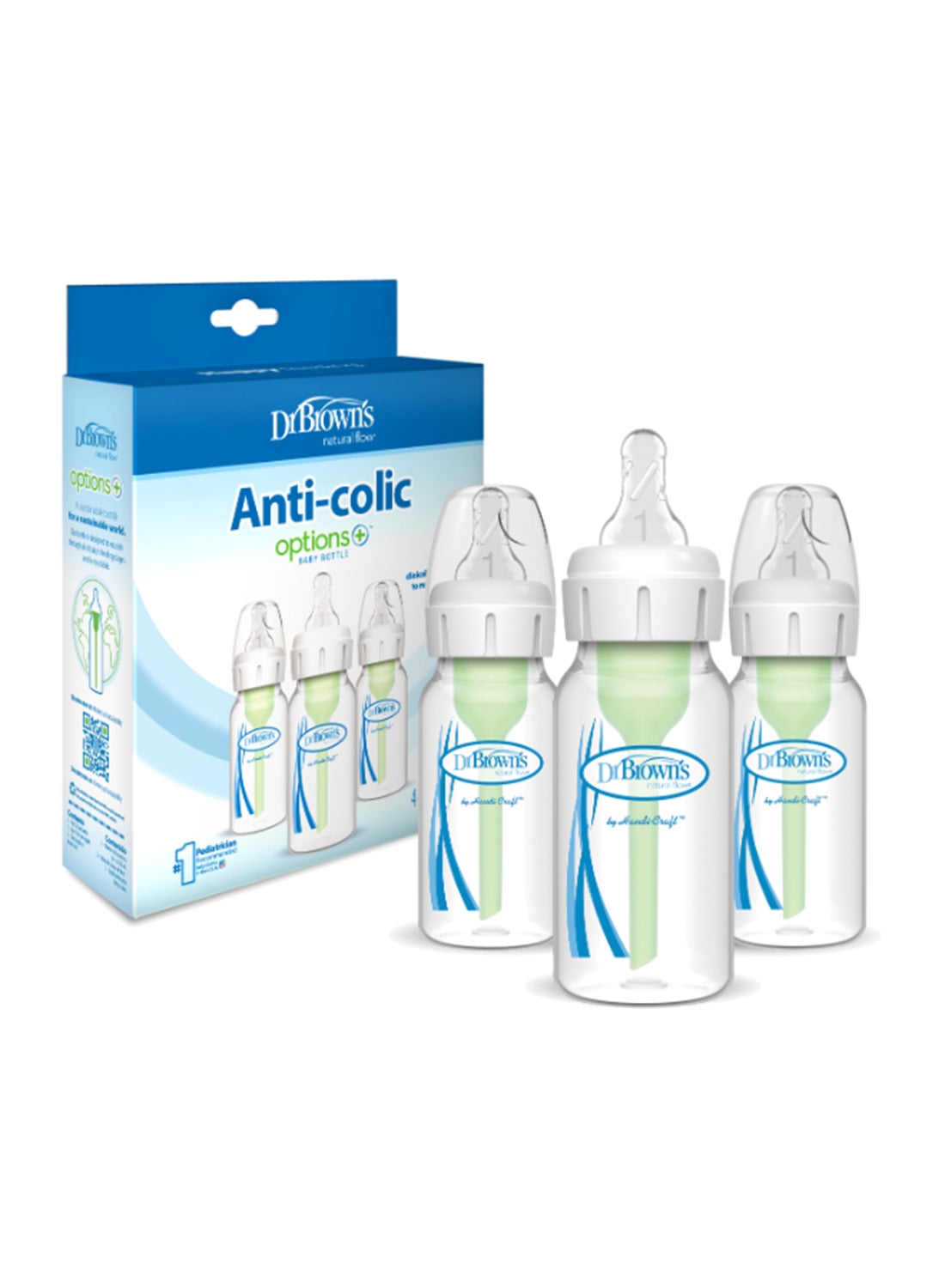 Dr. Brown’s Pack Of 3 Baby Anti-Colic PP Narrow Options+ Feeding Bottle, 120 ML, 0 Months + 