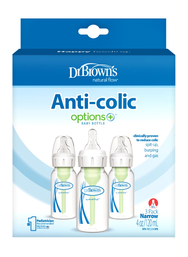 Dr. Brown’s Pack Of 3 Baby Anti-Colic PP Narrow Options+ Feeding Bottle, 120 ML, 0 Months + - Image 2