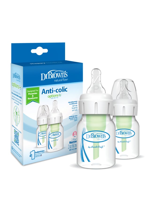 Dr. Brown’s 2 Oz/60 Ml Anti-Colic Pp Narrow Options+ Bottle, 2-Pack With Preemie Nipple - Image 1