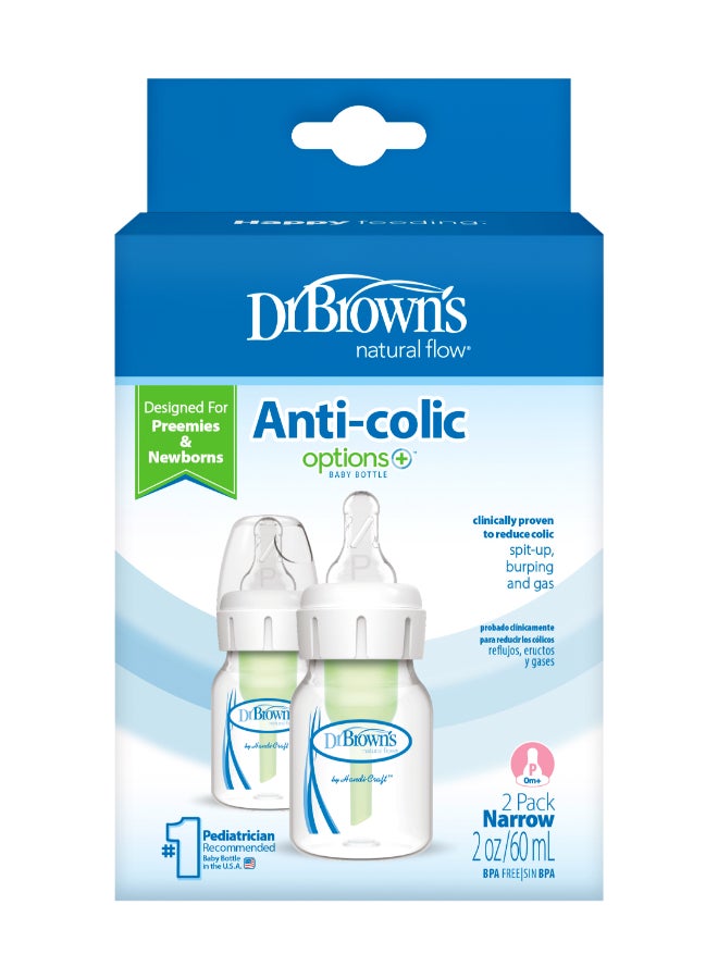 Dr. Brown’s 2 Oz/60 Ml Anti-Colic Pp Narrow Options+ Bottle, 2-Pack With Preemie Nipple - Image 2