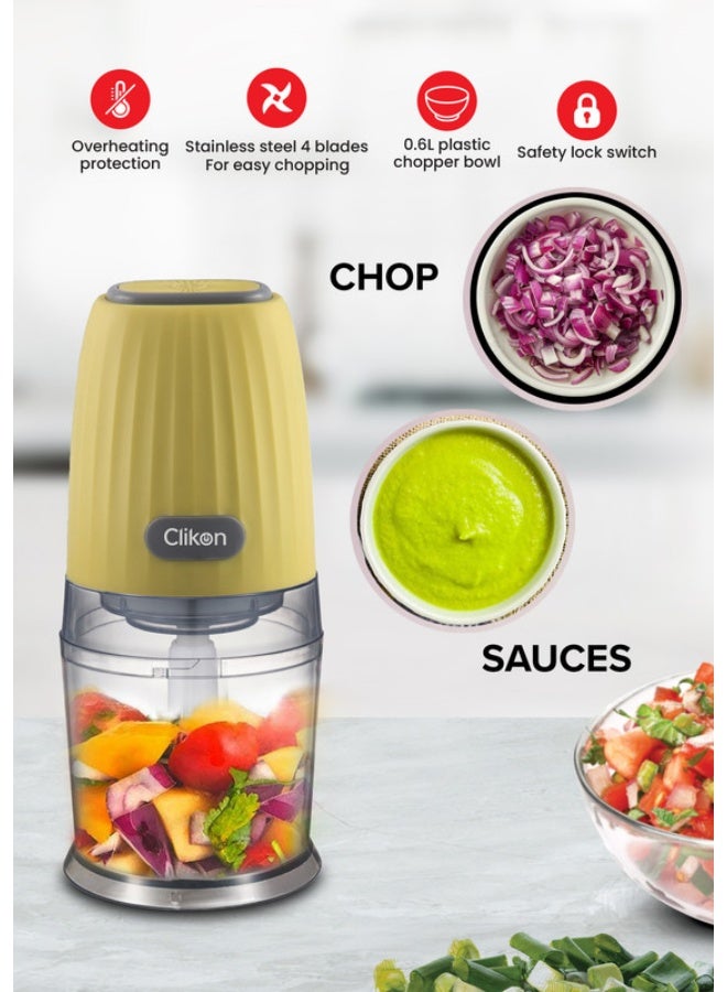 Clikon Electric Food Chopper Detachable SS Blades 600 ml 300 W CK2641 Yellow - Image 3