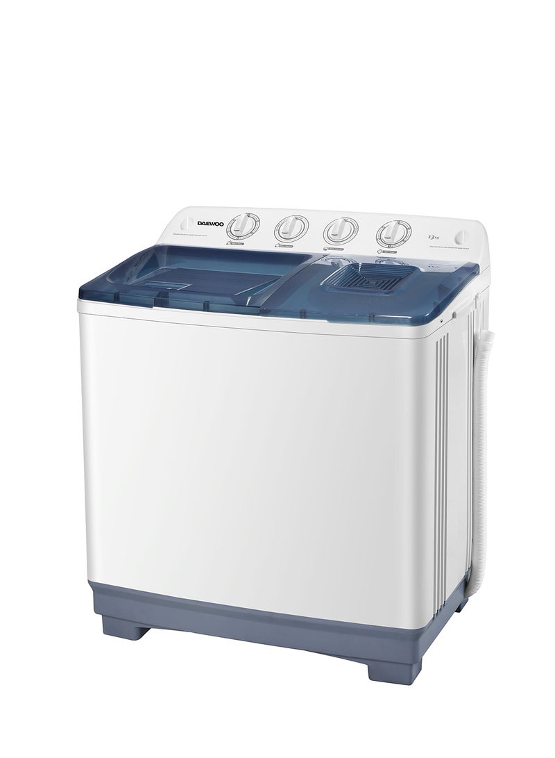 DAEWOO 13 Kg Twin Tub Semi Automatic ‎Top Load Washing Machine, 1200 RPM,Detachable Lids, Detachable Lids, Lint filter, 13 kg DW-T130W White - Image 1