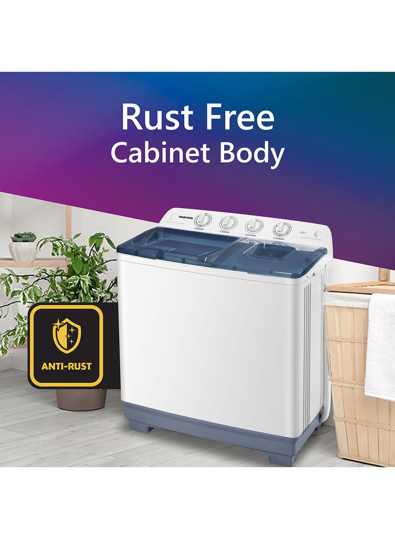 DAEWOO 13 Kg Twin Tub Semi Automatic ‎Top Load Washing Machine, 1200 RPM,Detachable Lids, Detachable Lids, Lint filter, 13 kg DW-T130W White - Image 2
