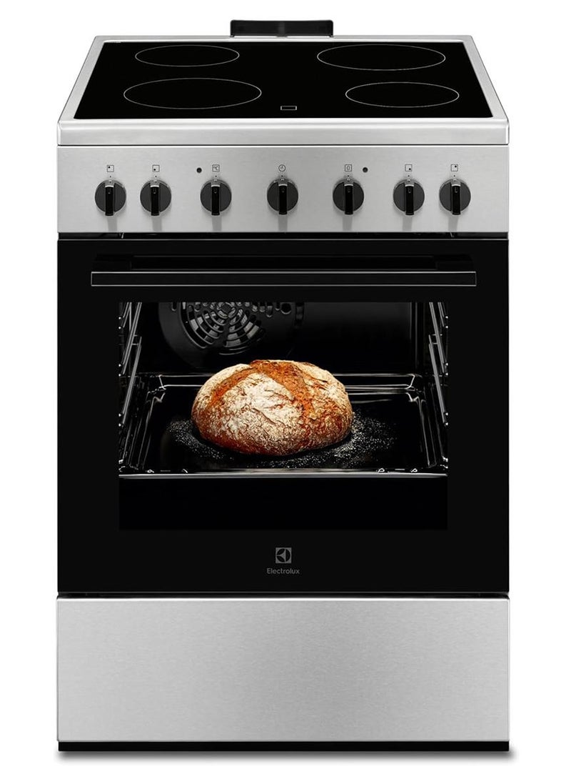 Electrolux 60x60cm Freestanding Ceramic Cooker with 54L Multifunction Oven, 4 Zones Full Electric Cooking Range with Double-Glazed Door, Fast Cooling Fan, Sleek Design, Made in Poland LKR620002X Silver - Image 1