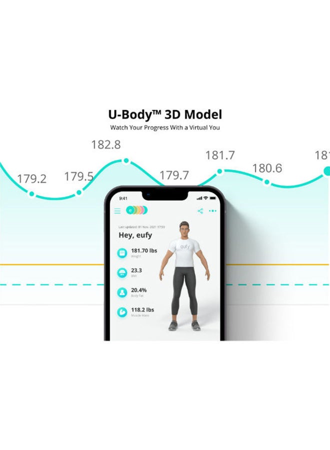 إيوفي - ميزان رقمي ذكي P2 مزود بخاصية الواي فاي والبلوتوث بلون أسود - Image 1