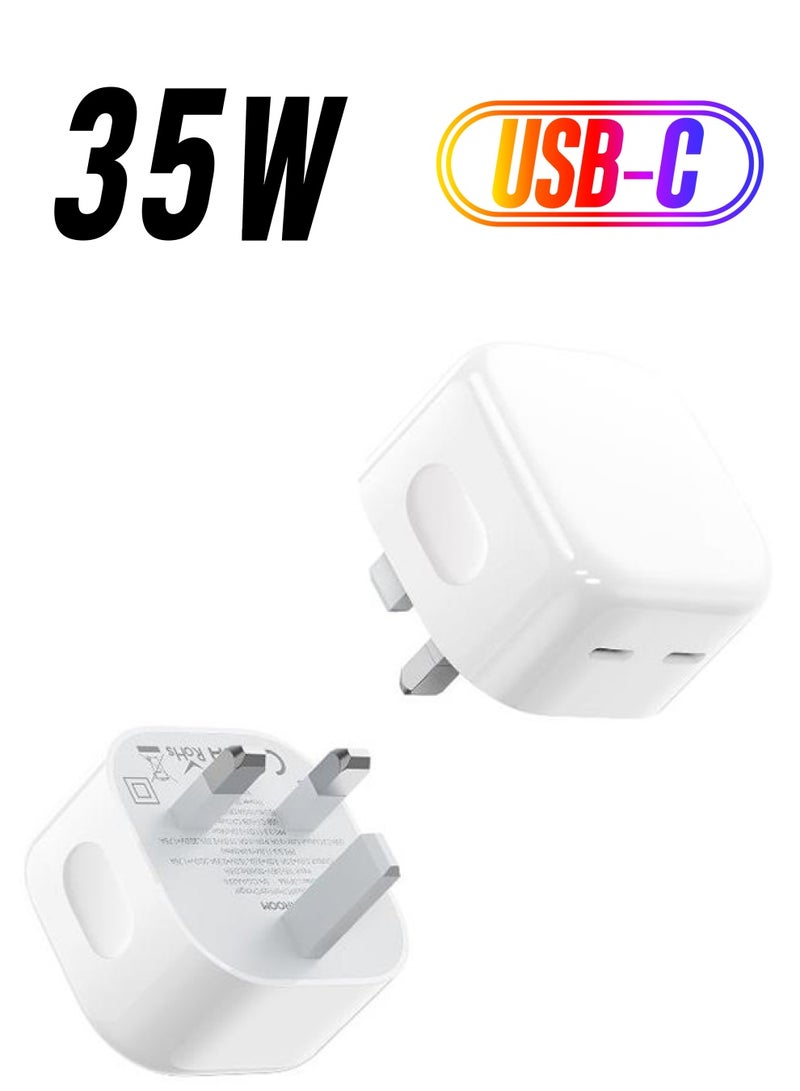 35W Dual PD Fast Charger, QC3.0 Wall Charger Plug Travel Adapter Dual USB-C Fast Charger, PD18W/20W iP 8-11/12-13 Full Series, PPS 25W, iPad as well as laptop, compatible with Samsung AFC, Huawei SCP and other lower versions of iPhone. White - pnsku/N53335525A/45/_/1738266453/aa74616d-3548-490d-acf1-a6a06211d84b