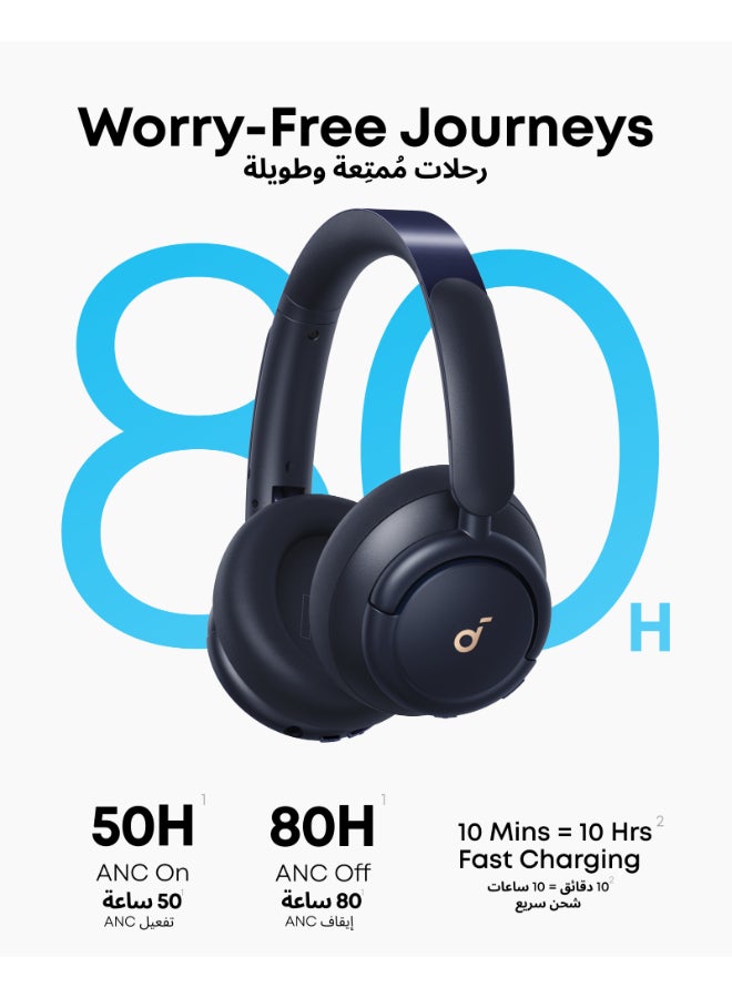 ساوند كور سماعات رأس بلوتوث لاسلكية Life Q30، خاصية إلغاء الضوضاء النشطة الهجينة مع أوضاع متعددة، صوت عالي الدقة، وقت تشغيل 40 ساعة، شحن سريع، أغطية أذن ناعمة أزرق - Image 4