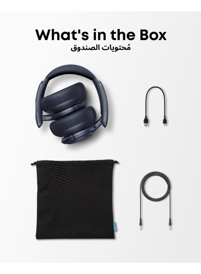 Soundcore Q30 by Anker, Hybrid Active Noise Cancelling Headphones with Travel Pouch, Multiple Modes, Hi-Res Audio, Custom EQ via App, 50H Playtime, Comfortable Bluetooth, Multipoint Connection Blue