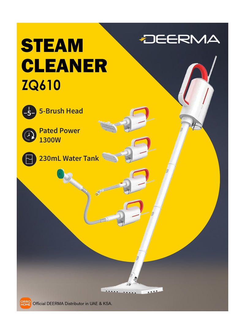 Deerma Steam Cleaner and Electric Handheld Mop Versatile High-Temperature Cleaning Solution for Floors, Carpets, Tiles, and Hard-to-Reach Areas with Powerful Sterilization, Lightweight Design, and Easy Operation for a Spotless Home 1300 W ZQ610 White  - Image 1