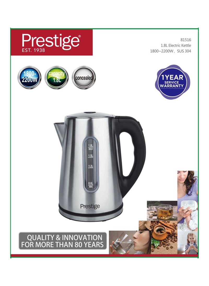 Prestige - Cordless Electric Kettle | Concealed Kettle Stainless Steel Kettle | Boil Dry Protection & Auto Shut Off Feature | Ideal for Hot Water, Tea & Coffee Maker 1.8 L 2200 W 81516 Silver/Black - Image 1