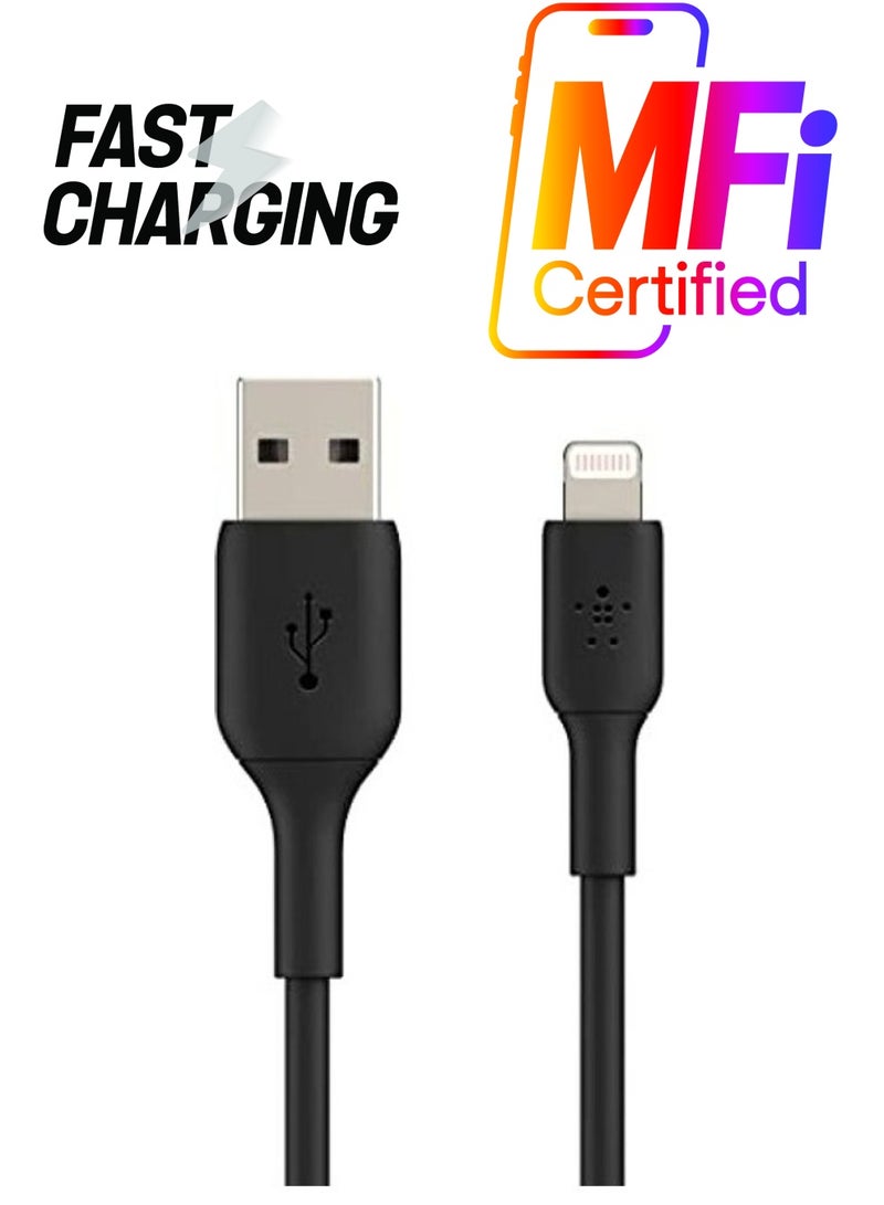 belkin - Braided iPhone Charging Cable, USB A To Lightning Cable (Boost Charge To USB For iPhone, iPad, Airpods) MFI-Certified Apple Cable, (1M) Black - Image 1