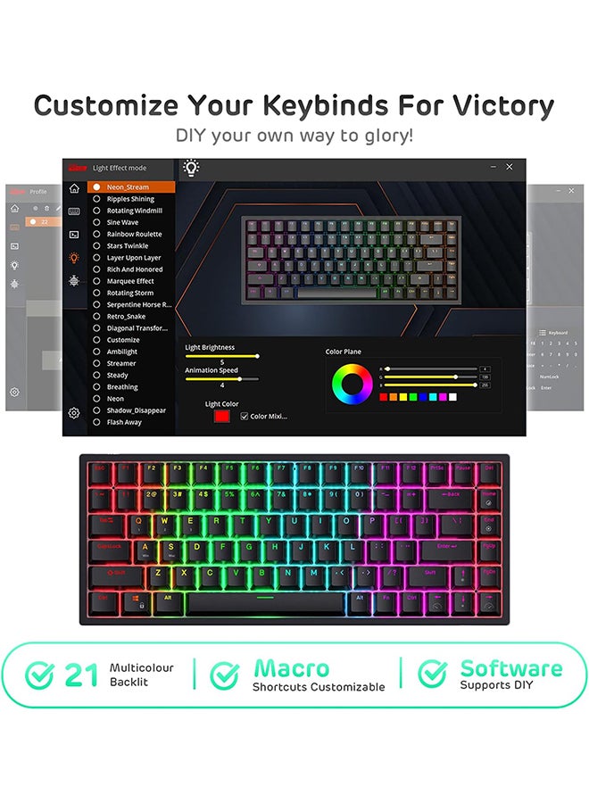 Royal Kludge - RK84 Tri - Mode Hot Swapable RGB Mechanical Gaming Keyboard Red Switch - Image 1