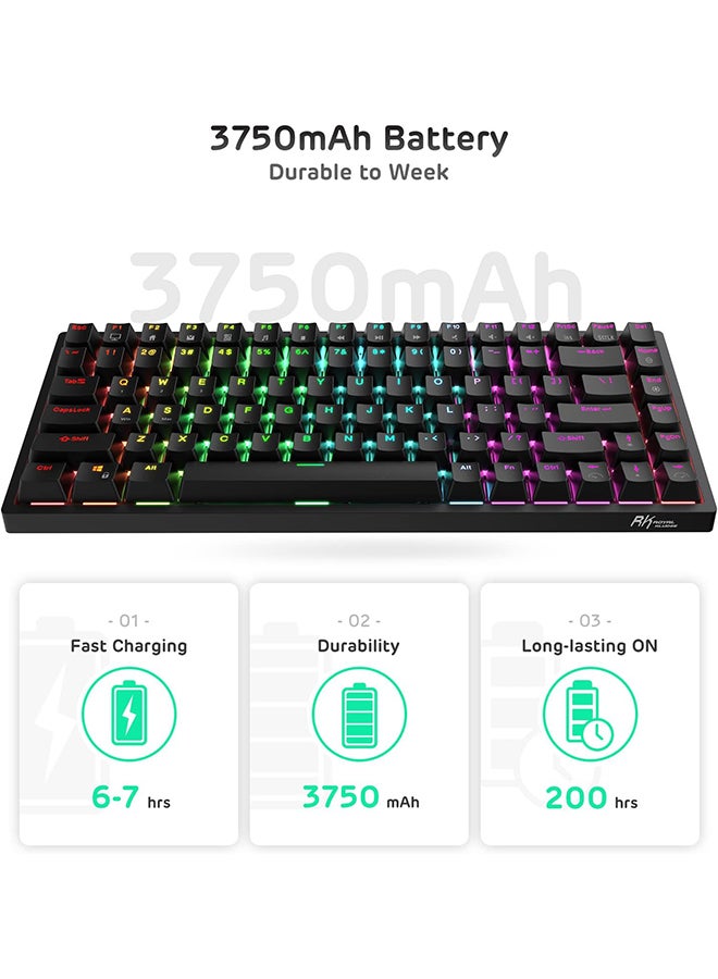 Royal Kludge - RK84 Tri - Mode Hot Swapable RGB Mechanical Gaming Keyboard Red Switch - Image 1