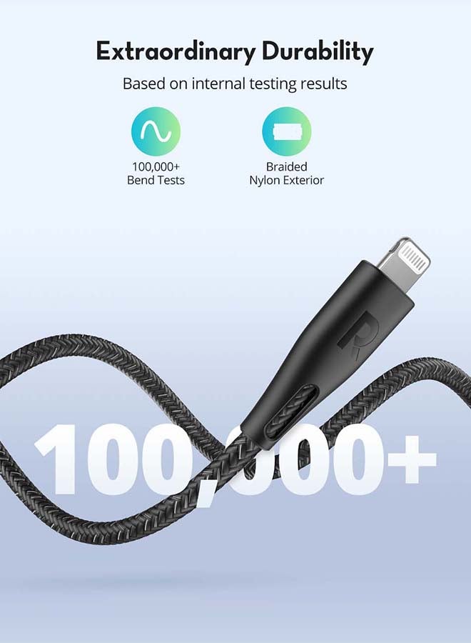 راف باور سلك نايلون راف باور من تايب سي إلى لايتنينق 1.2 متر - اسود أسود - Image 5