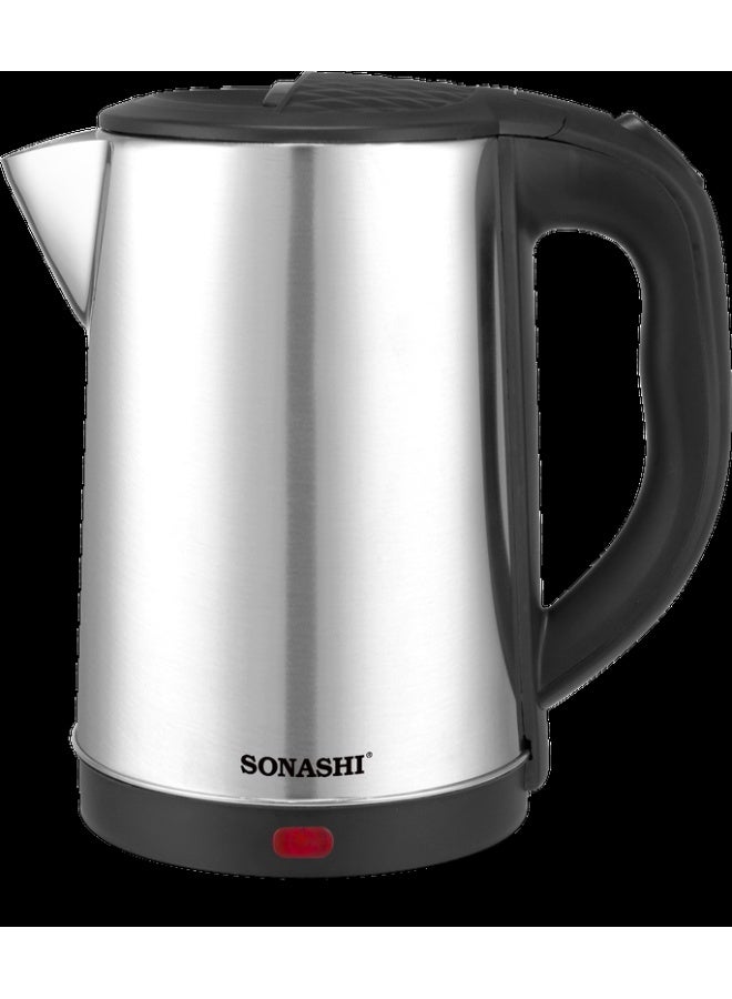2.2L Cordless Electric Kettle – 1500W, Stainless Steel Body, 360° Rotating Base, Auto Shut-Off, Boil-Dry Protection, Concealed Heating Element, Light Indicator – 220-240V, Kettle for Water Boiling and Tea 1.8 L 1500 W SKT-1813 Silver