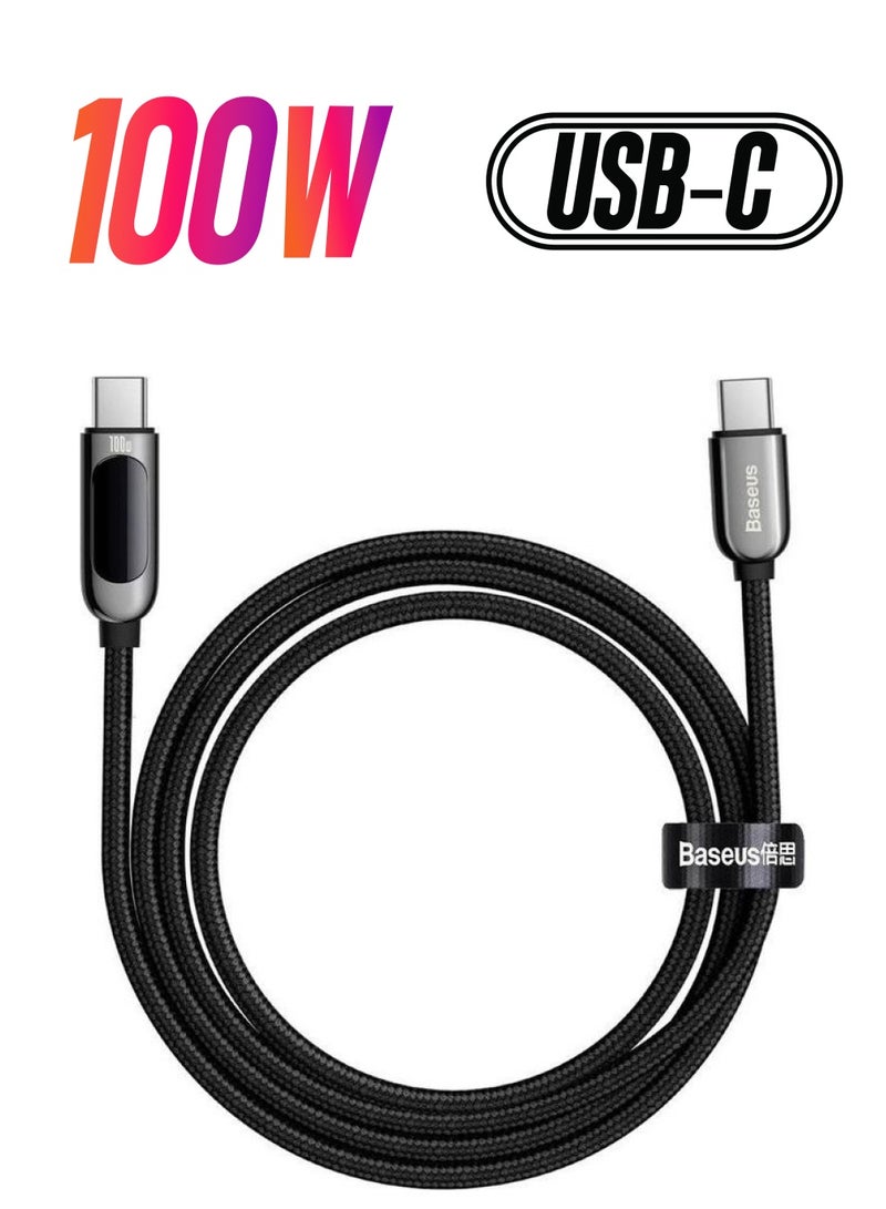 Baseus USB C 100W Cable LED Display USB Type C Cable For iPhone 15 Pro/Max,Plus,iPad Pro, MacBook, Xiaomi 10,Huawei, Samsung 5A Fast Charging Charger USBC USB-C Data Cable Type-C Wire Cord (1M,Black) Black - Image 1