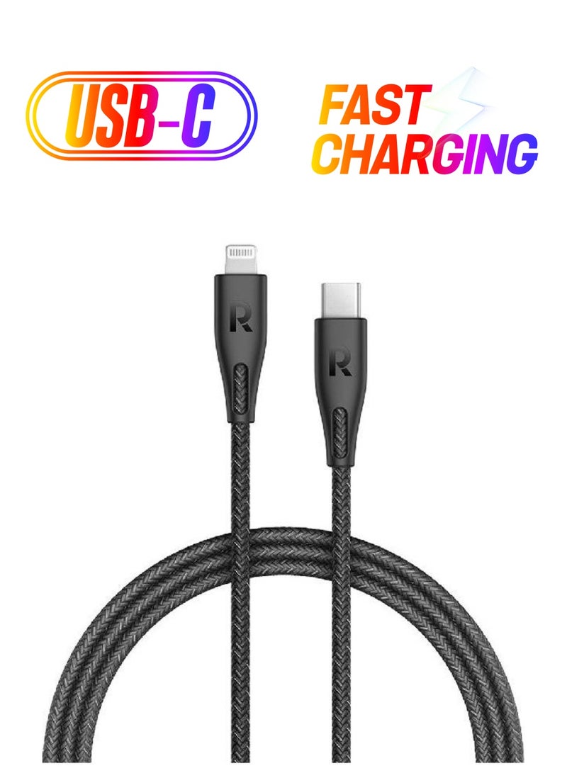 RAVPOWER - MFi Certified RPCB1018 TypeC To Lightning Cable 2M Nylon Black - Image 1