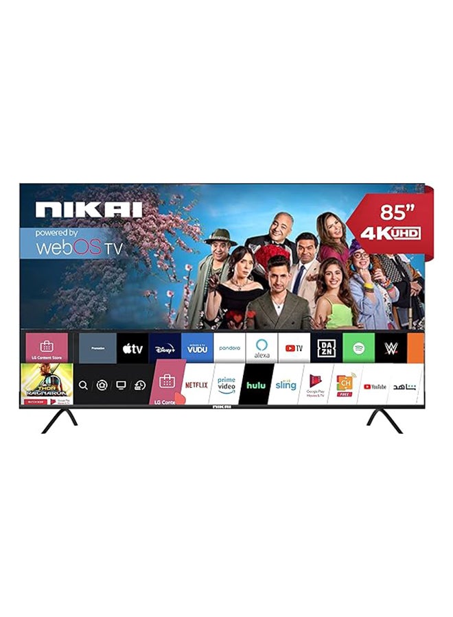 NIKAI 85 Inch UHD LED WebOS Smart Tv Platinum Series, Magic Remote, Cinema Screen Design 4K Ultra HDR, Dolby Audio, Smart Voice Control, Apps YouTube, Netflix, Shahid NIK85MEU4STN Black 