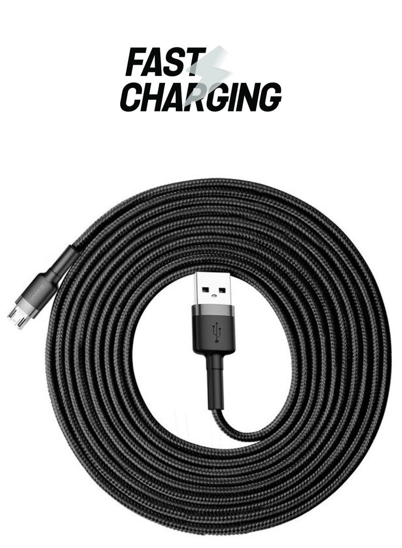 Baseus Cafule Micro USB Cable Nylon Braided Fast Quick Charger Cable USB to Micro USB 2.0A Android Charging Cord compatible for Galaxy S7 S6, Note, LG, Nexus, Nokia, PS4 3M Grey/Black Black - Image 1