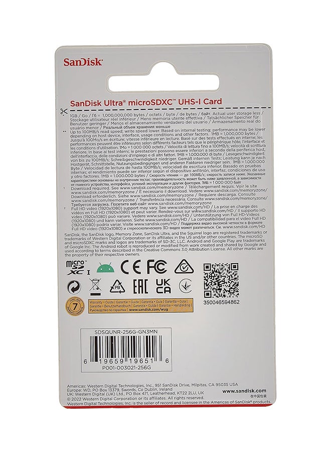 Sandisk - 256GB Ultra Microsdxc Uhs 1 Card 100Mb/S Grey -Sdsqunr-256G-Gn3Mn, Grey 256 GB - Image 1