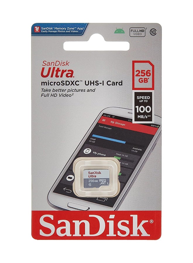 Sandisk - 256GB Ultra Microsdxc Uhs 1 Card 100Mb/S Grey -Sdsqunr-256G-Gn3Mn, Grey 256 GB - Image 1