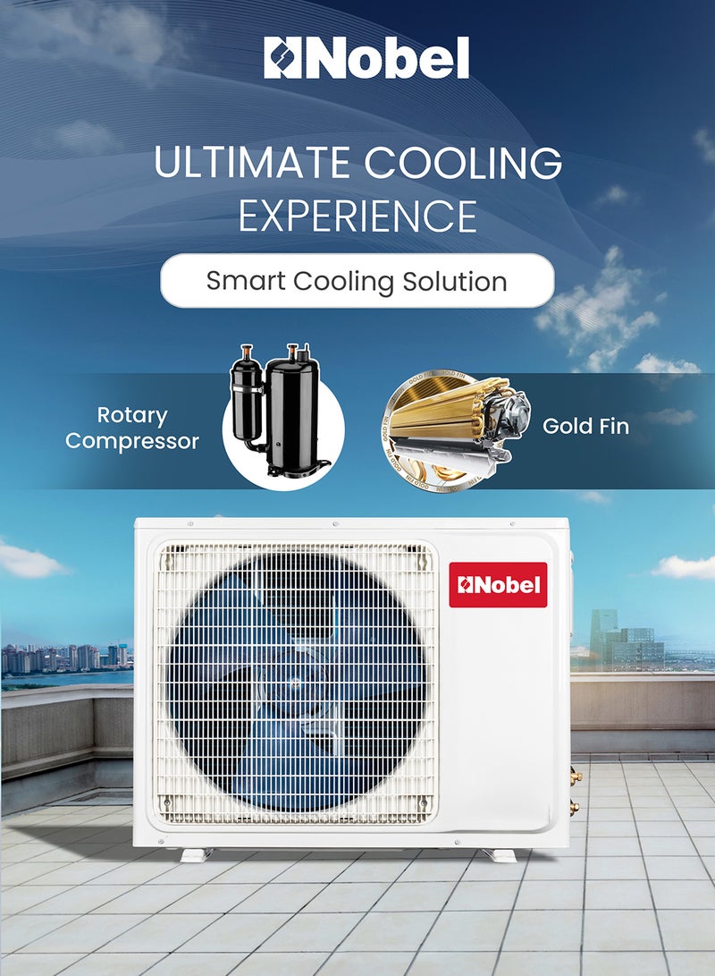 Nobel - 1.5 Ton Rotary Split AC, Energy Efficient Cooling Air Conditioner with T3 Tropical Rotary Compressor, R410A Gas, 4-Way Swing, 18000 BTU AC, Gold Fin Technology, Auto Restart, Best For Small Room And Office 1.5 TON, One year Warranty NSAC18T White - Image 1